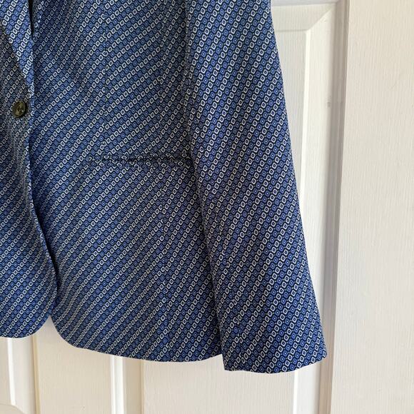 Banana Republic Blue Geometric Ikat Striped Blazer Lined Size 8 Boxy Career - Picture 3 of 6